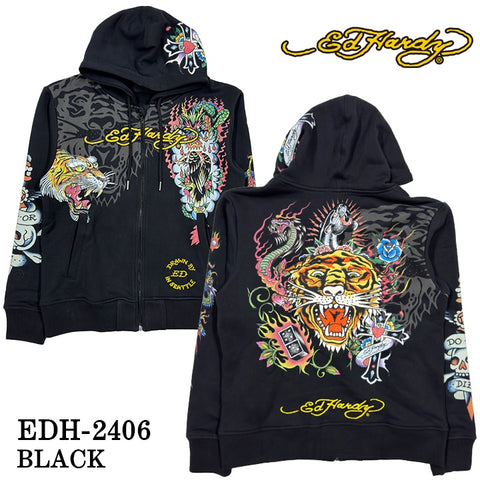 Ed Hardy エドハーディー 刺繍プリント 裏毛F/Zパーカー メンズ edh-2406