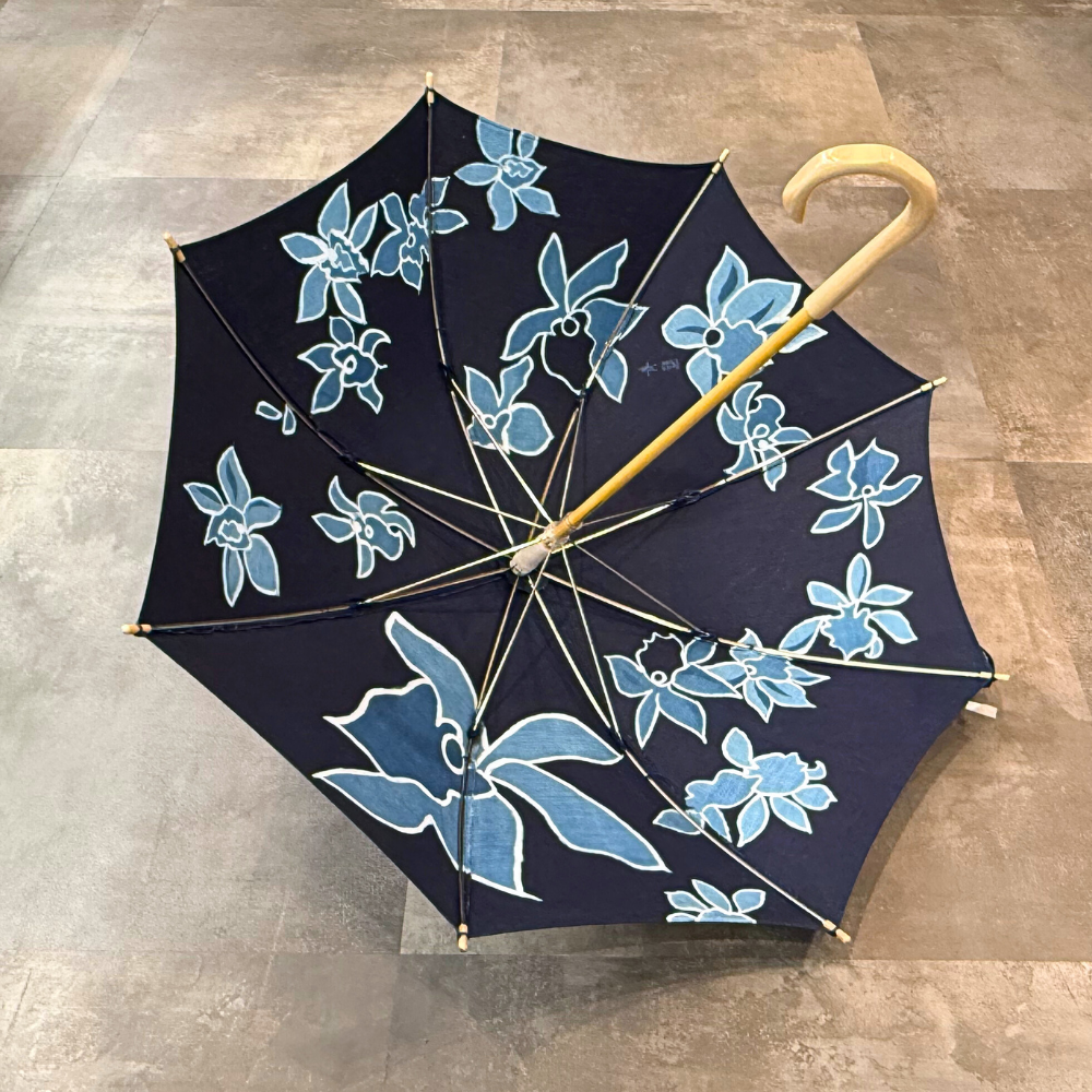 雪ん子 型染めリメイク日傘 着物に合うおしゃれな日傘！①染体験の白