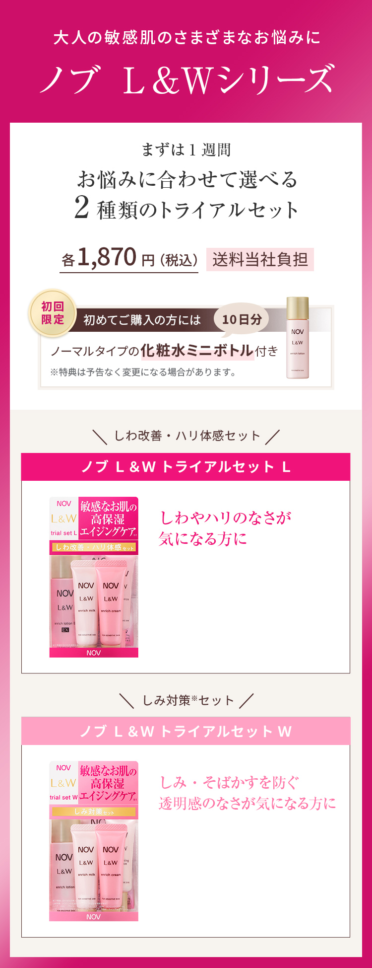 敏感肌のための高保湿エイジングケア ノブ L＆W 初回限定お試し