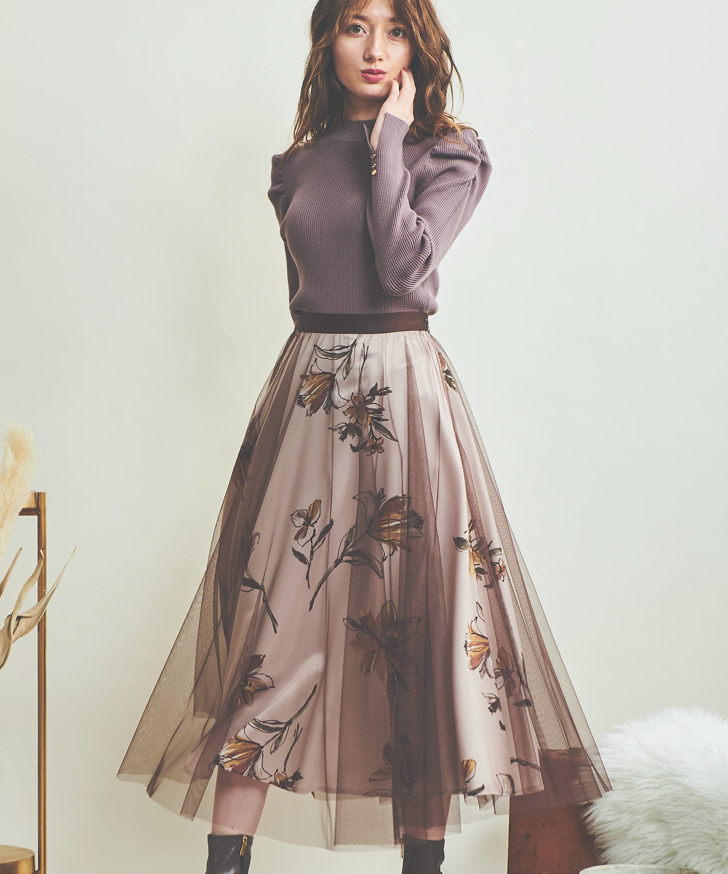 チュールレイヤー花柄スカート | フレアスカート | NOELA OFFICIAL WEB