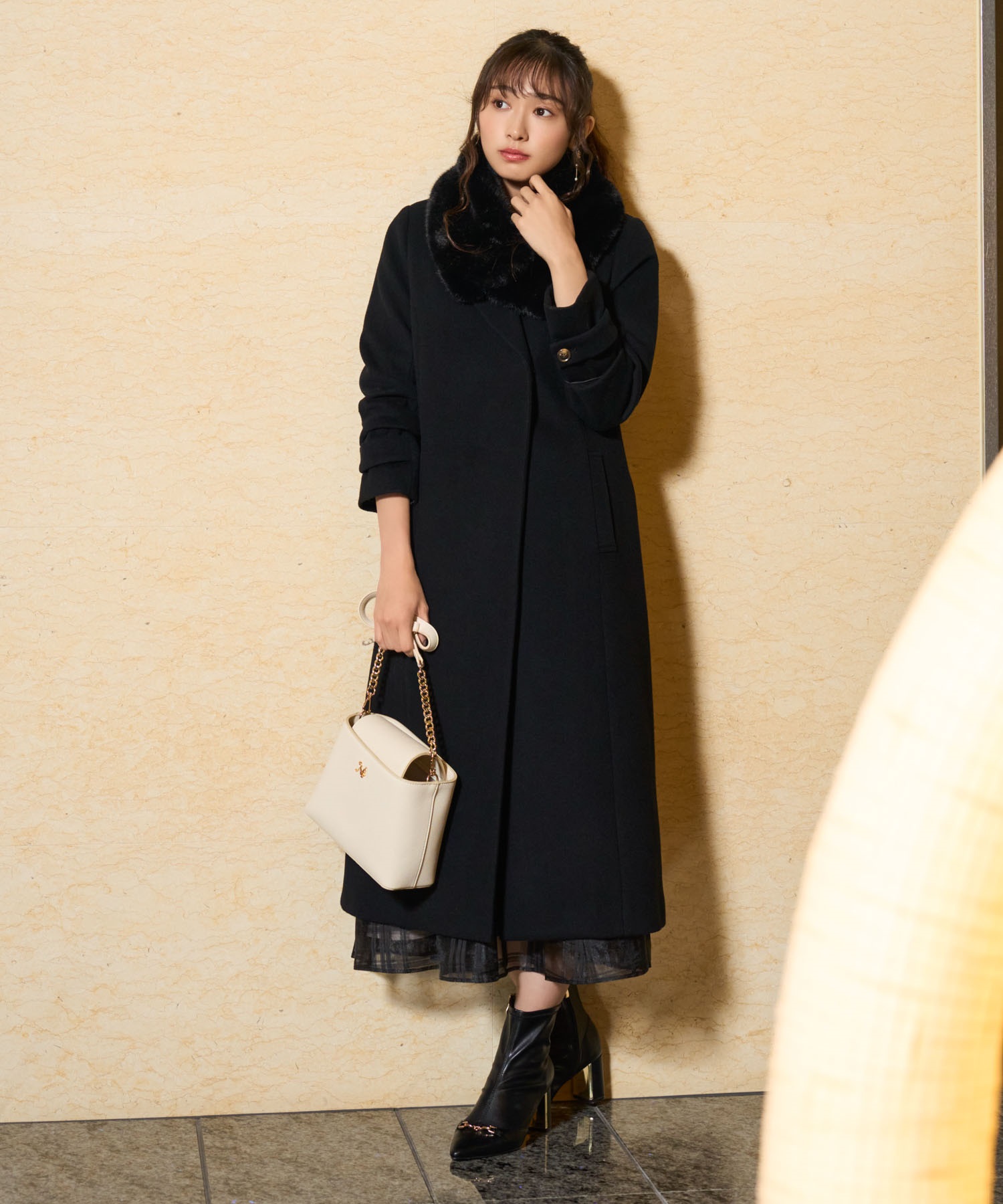 SSサイズあり】フェイクファーショールカラーコート | コート | NOELA