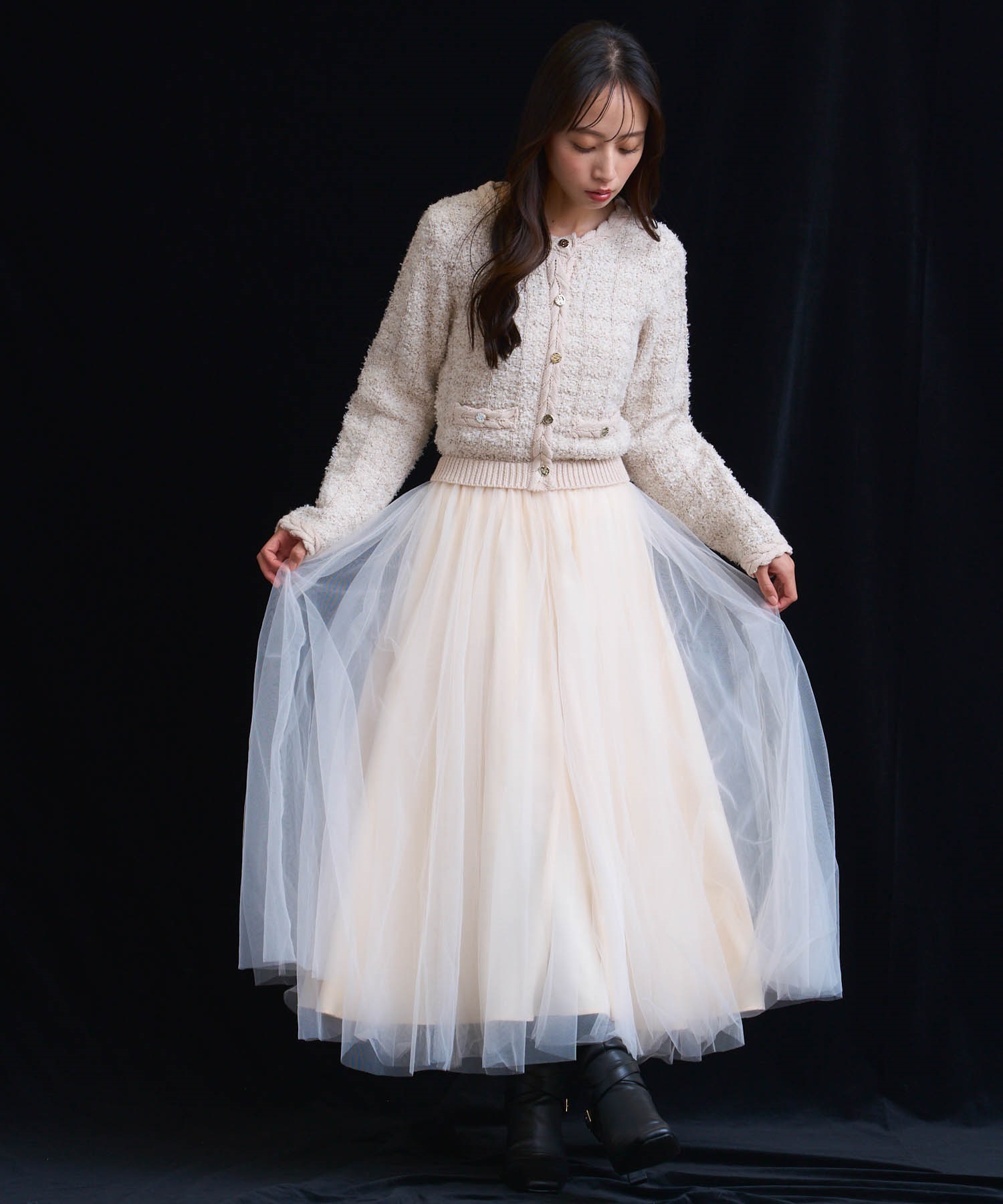 15周年】ツイードチュールドッキングワンピース | ニットワンピース