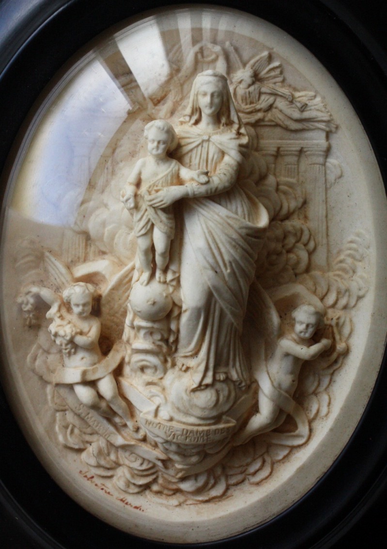 アンティーク 幼子イエス像 ガラスドーム入り フランス宗教工芸品