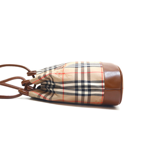 バーバリー BURBERRY ノバチェック レザー 巾着式 ショルダーバッグ