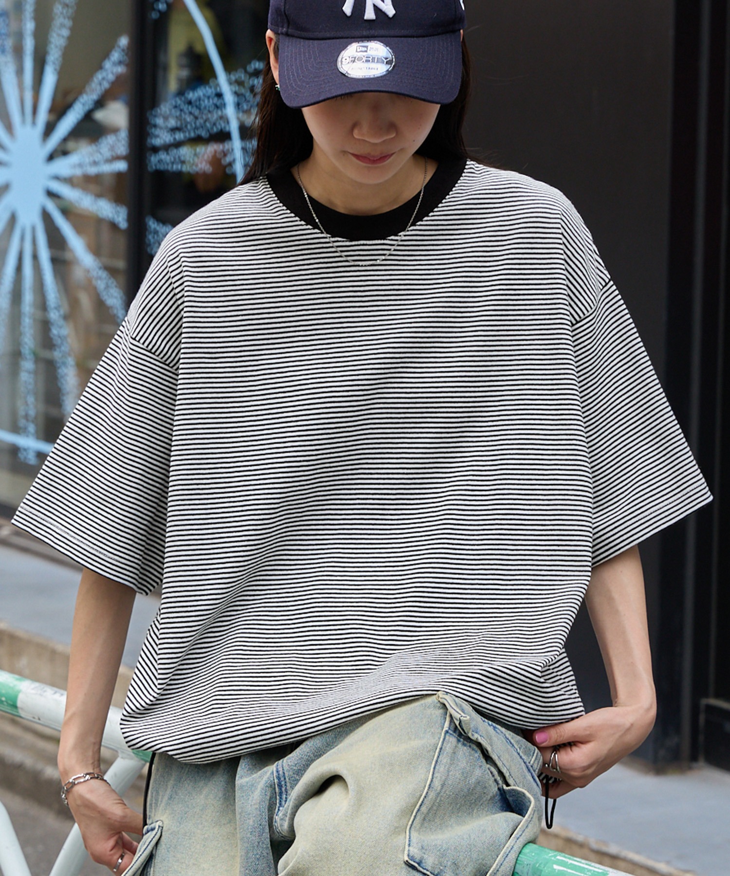 ドローコード オーバーサイズボーダー半袖リンガーTシャツ MONO-MART