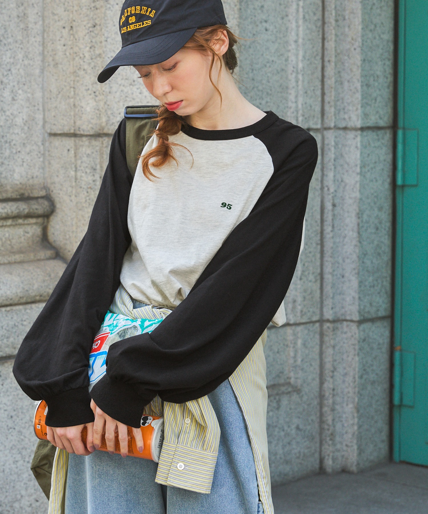 ナンバリング刺繍ビッグラグランスリーブロングTシャツ MONO-MART