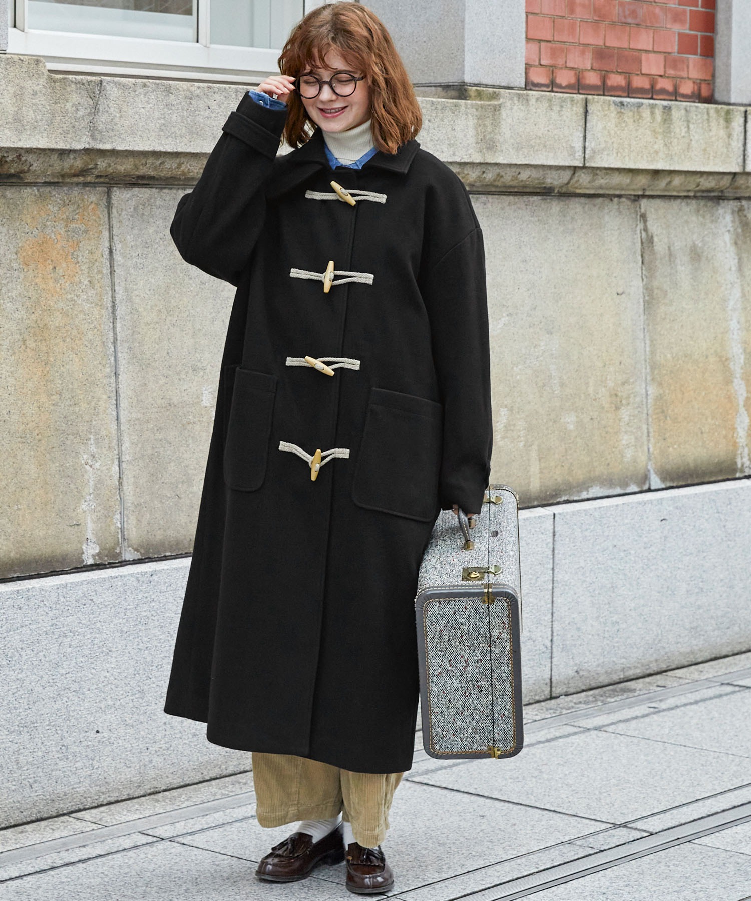 グローバーオール ダッフルコート ウール ブラック 英国製 ロング丈 肉