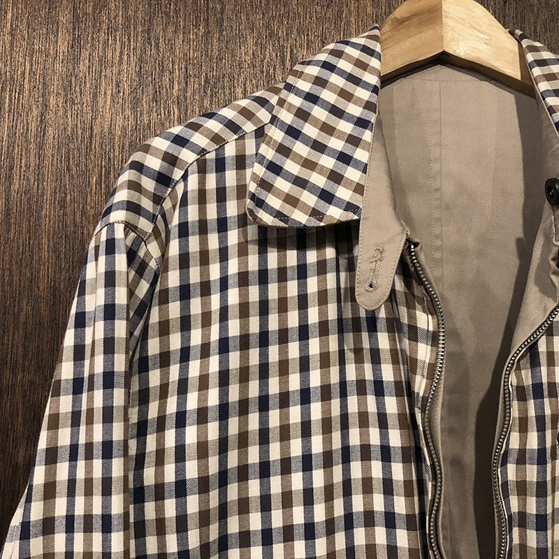 Aquascutum Club Check Tan Reversible Harrington Jacket Cotton 100