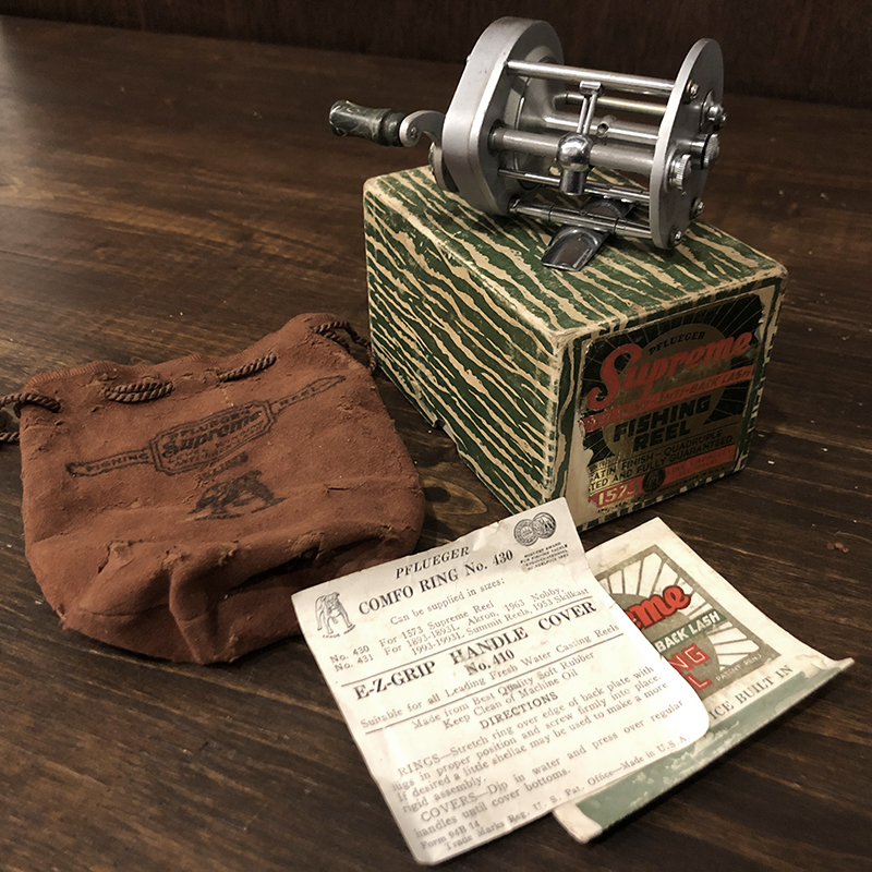 Pflueger Supreme 1573 Direct Bait Reel With Box Pouch Paper