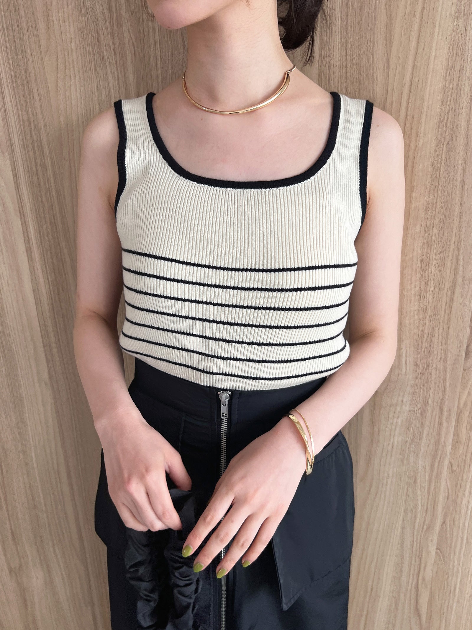 バイカラーリブボーダータンクトップ