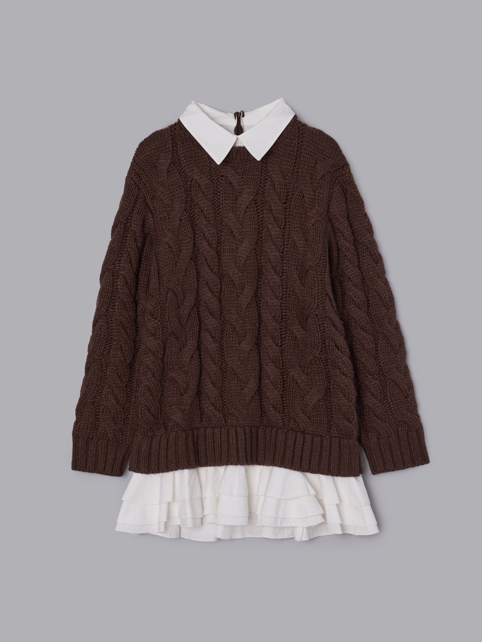 フリルレイヤードケーブルニット