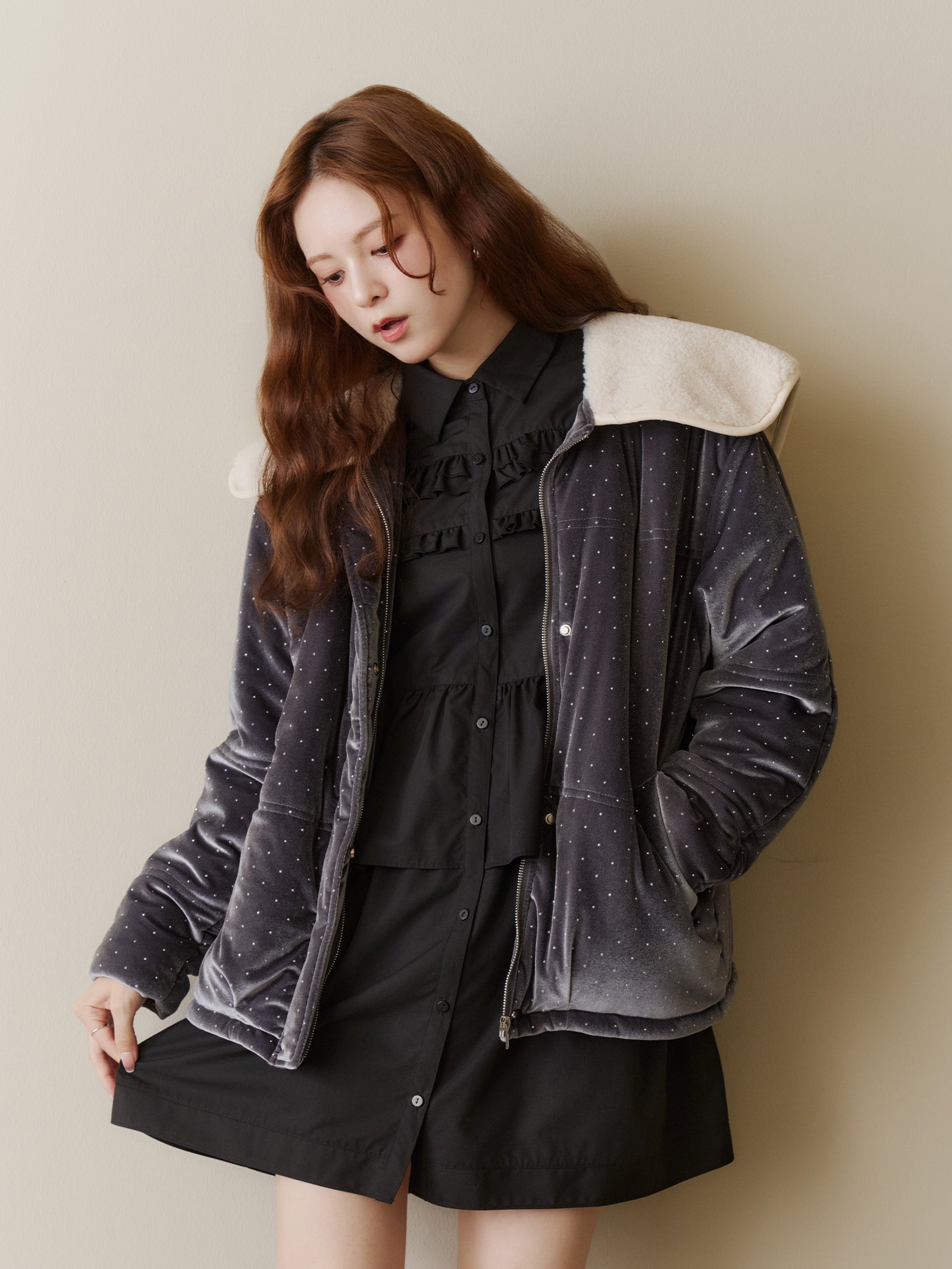ラインストーンボアブルゾン