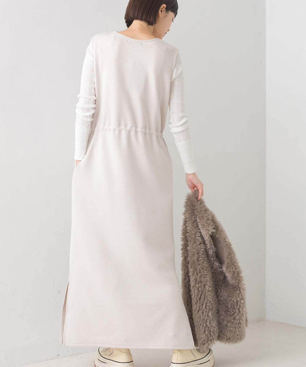 hbB】【OMNES】深Vネックウエストドロストノースリーブワンピース