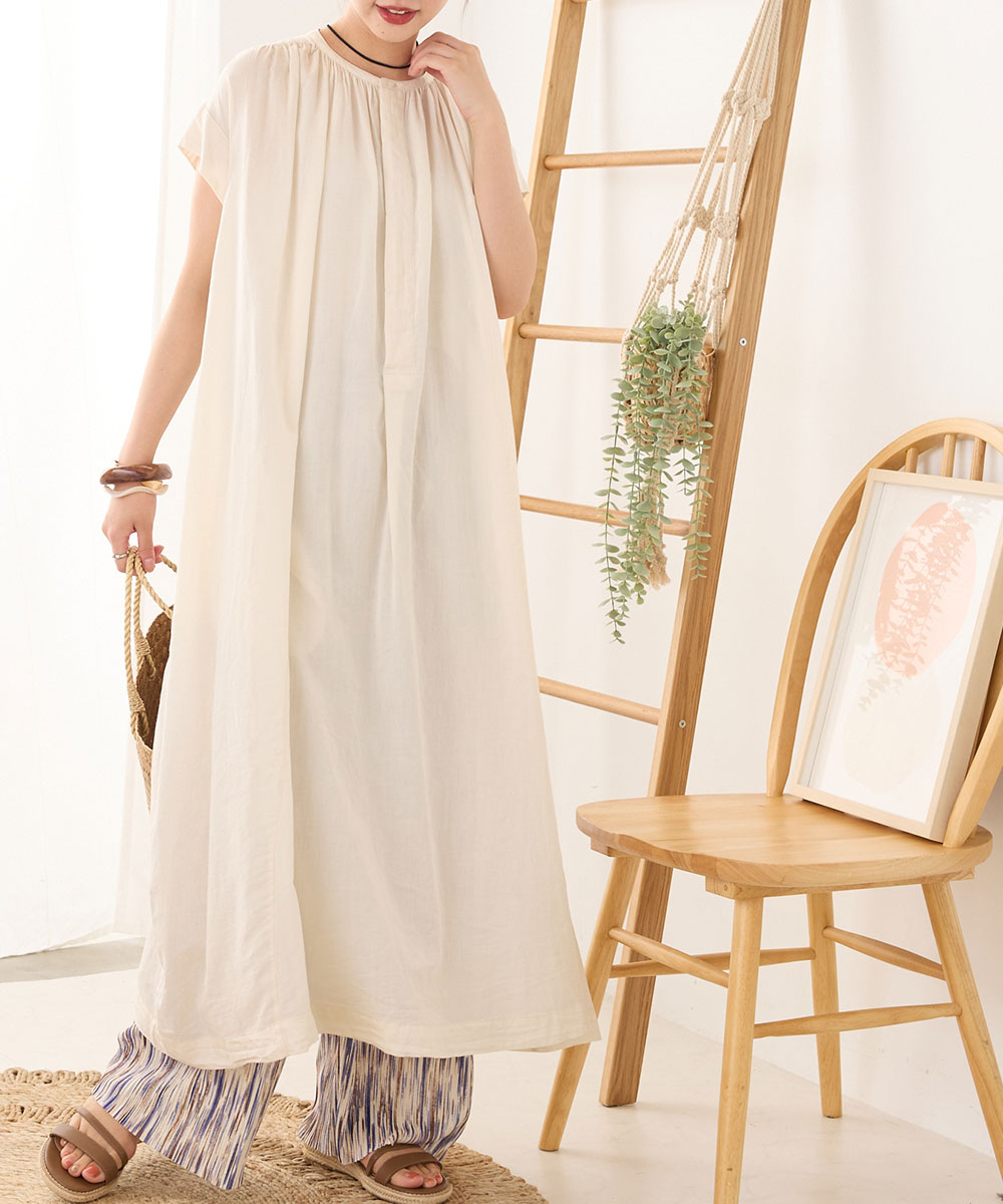 hbB】【OMNES】綾織ボイル 丸ヨークワンピース【1522-9062】