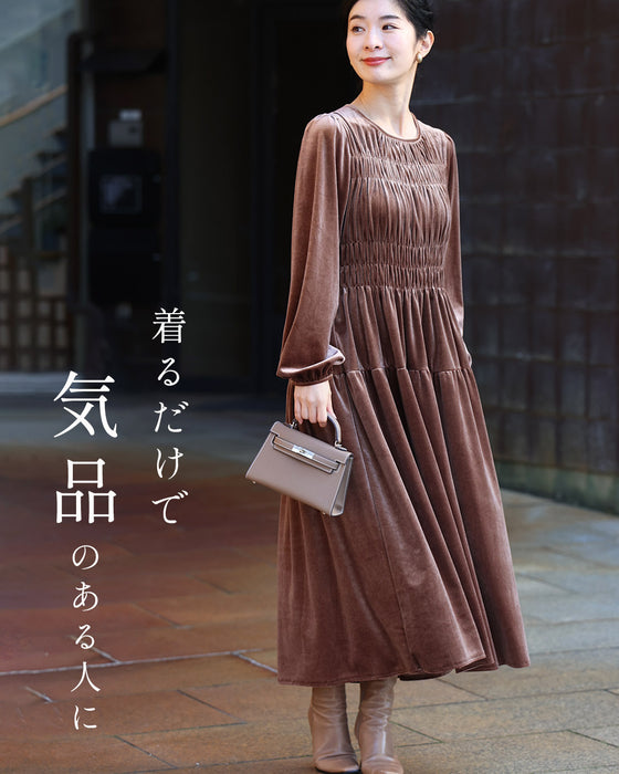 上品な大人の艶ベロア調シャーリングワンピース – ONE PEACE ONLINE
