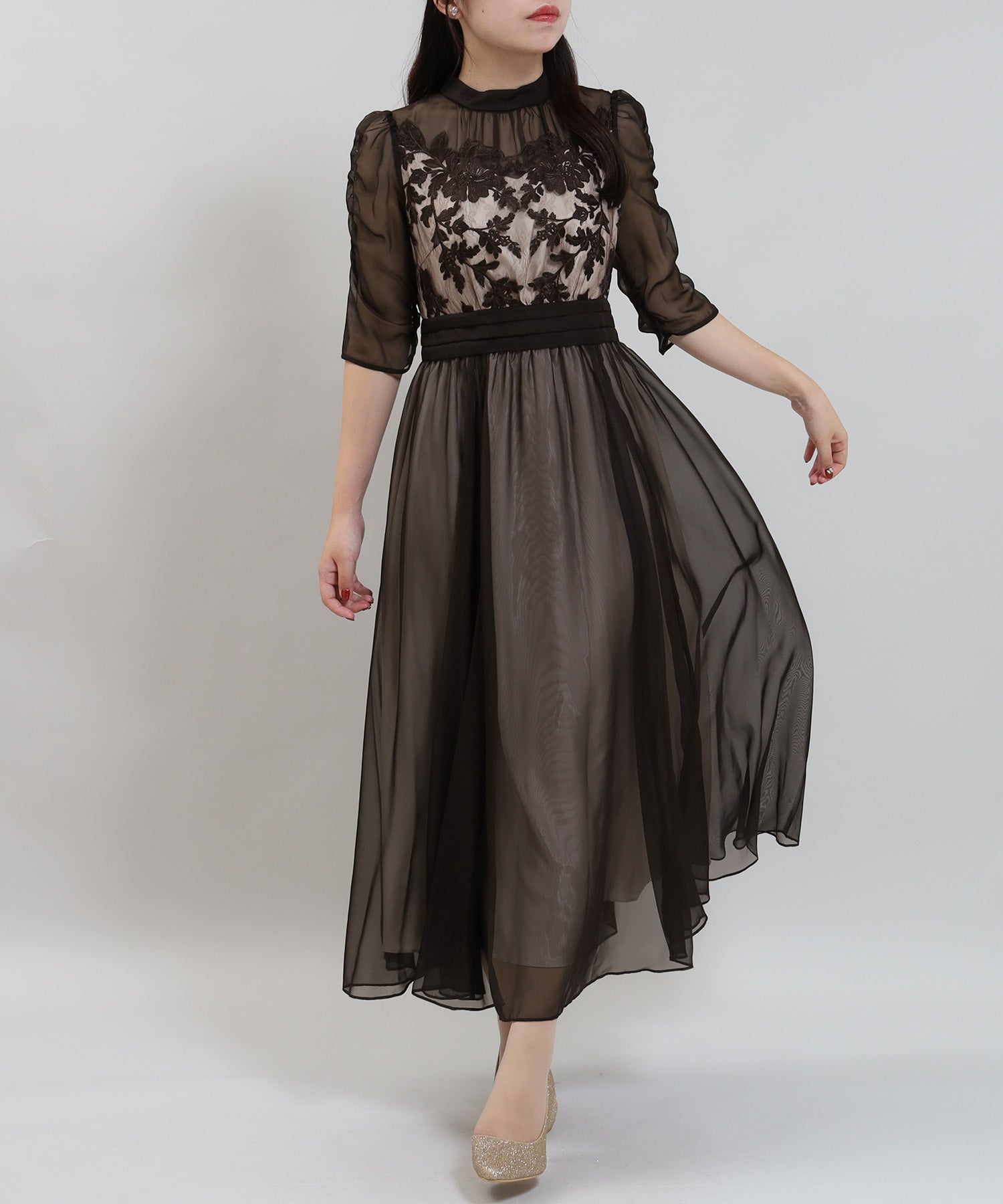 フラワー刺繍ワンピースドレス