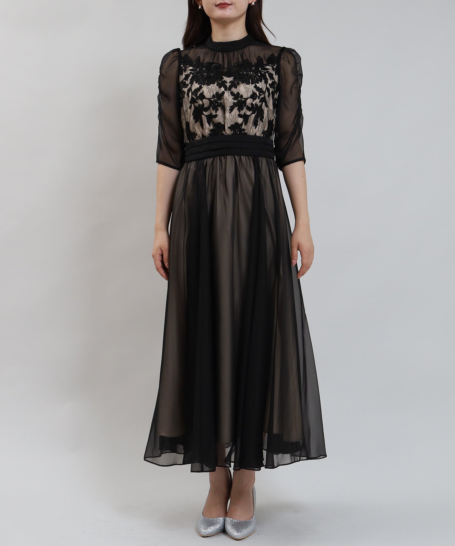 フラワー刺繍ワンピースドレス