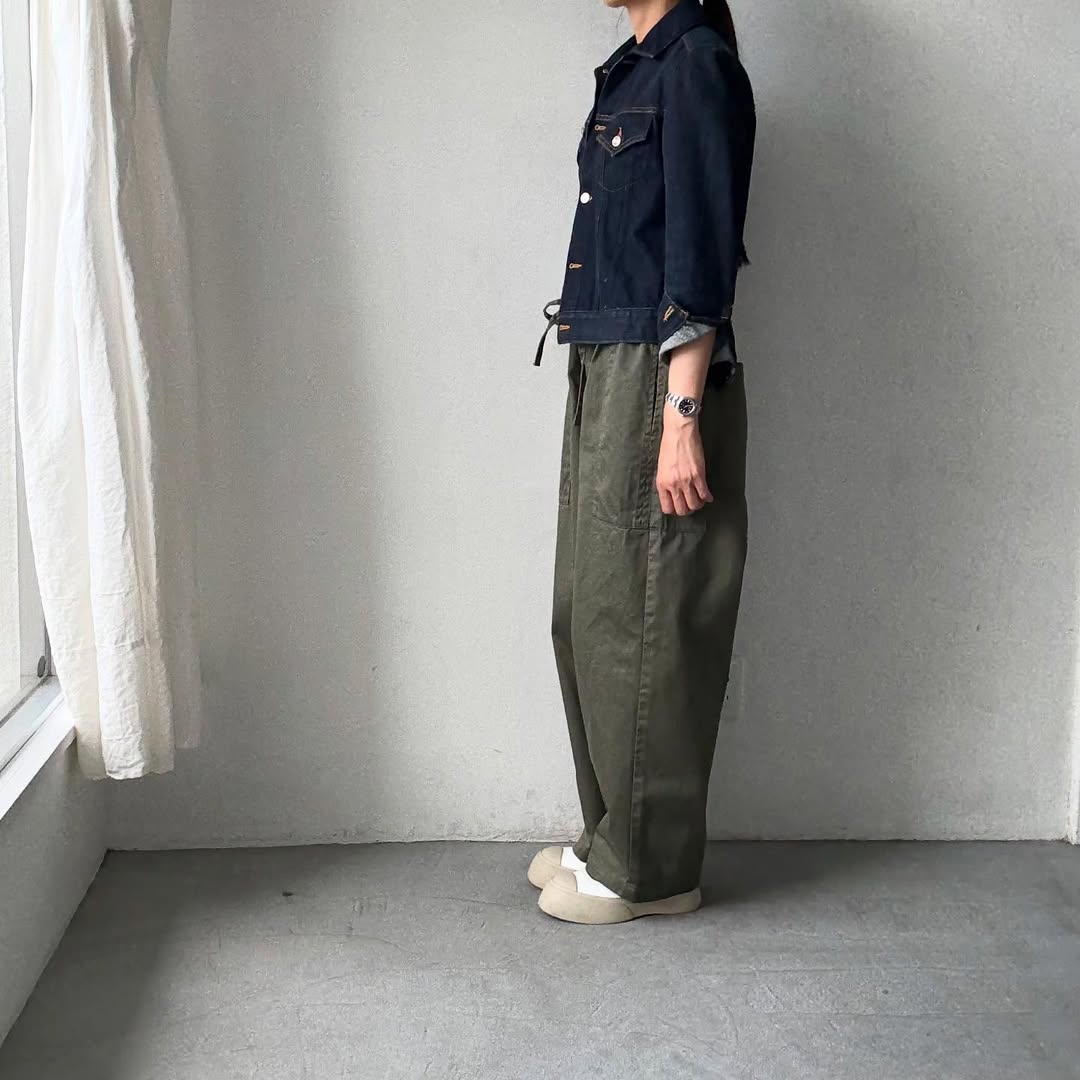 homspun 高密度ウエポンギャザーパンツ グリーン – blanc