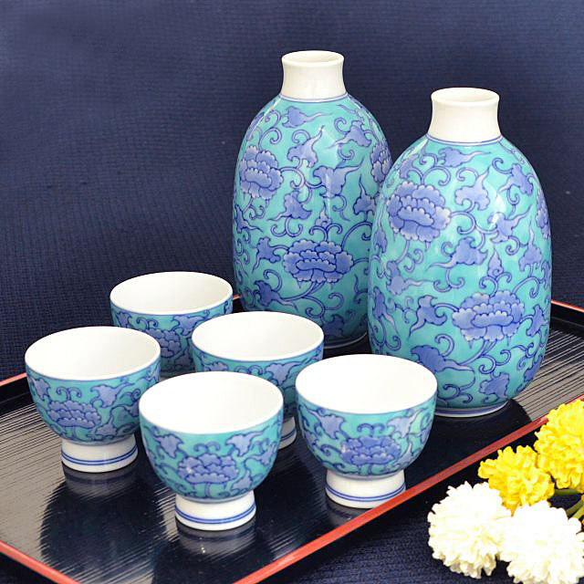 青華緑彩唐草文）酒器セット|有田焼の老舗-香蘭社オンラインショップ