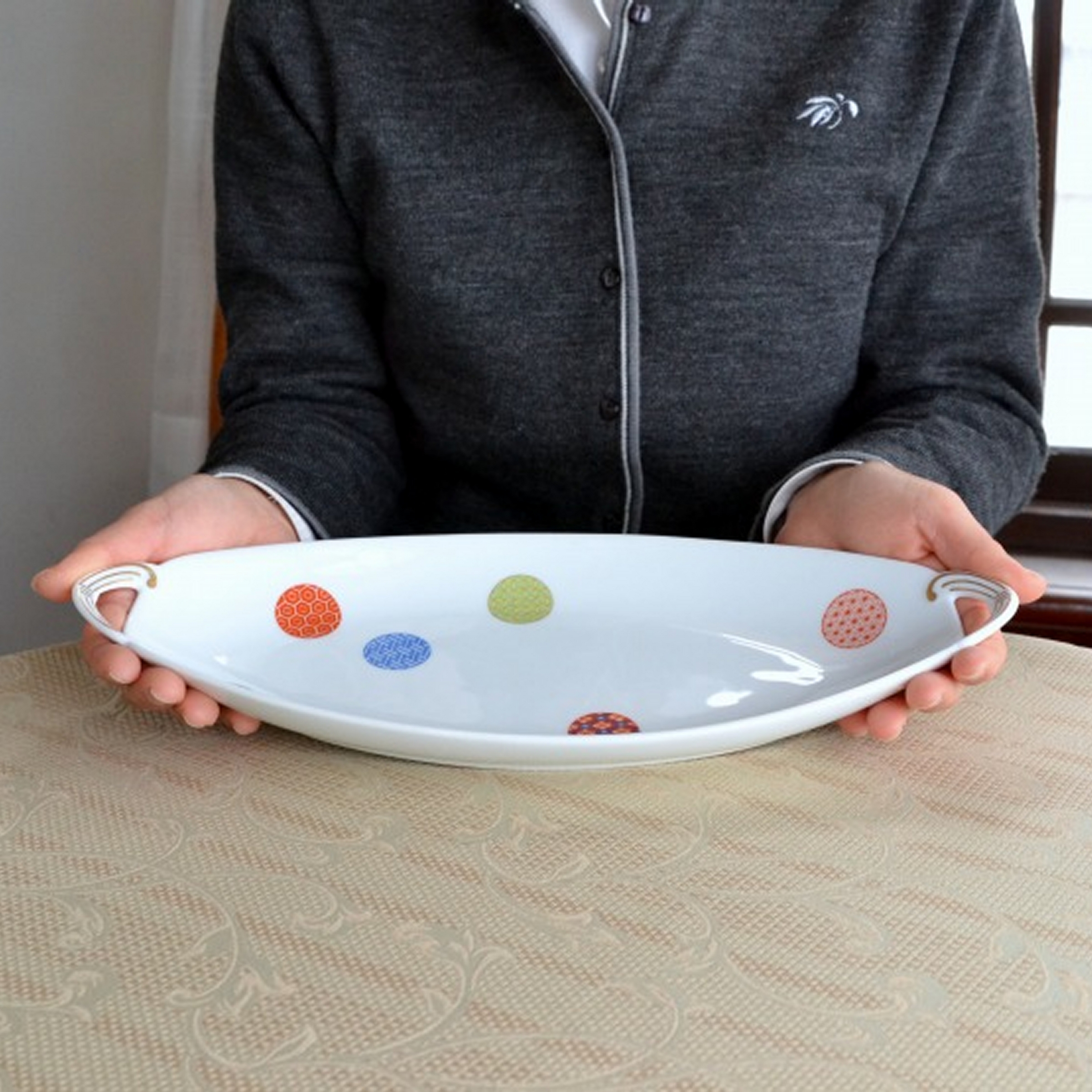 色絵丸紋）舟型トレー|有田焼の老舗-香蘭社オンラインショップ