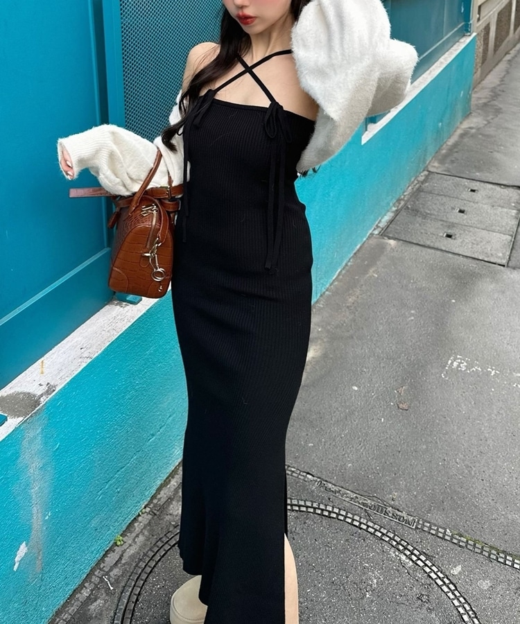 feather bolero×ribbon onepiece set(M GREIGE): ワンピース｜PMbox