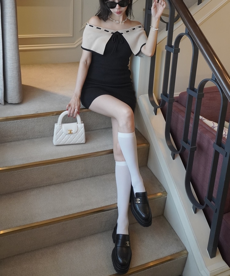 offshoulder mini ribbon onepiece(M BEIGE): ワンピース｜PMbox P&M