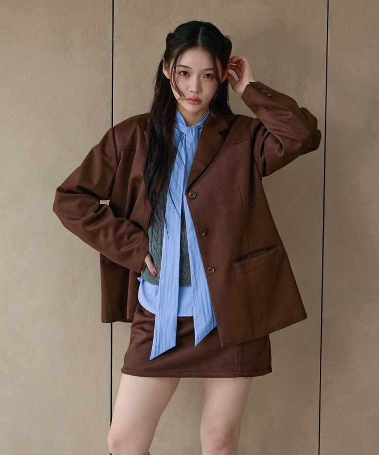 SETUP対応】スウェードテーラードジャケット(M BROWN): アウター