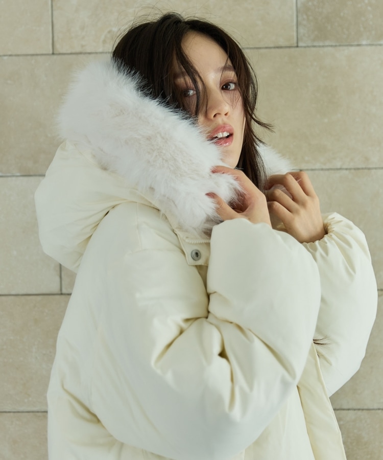 2wayファーフードショート中綿ブルゾン(M IVORY): アウター｜PMbox