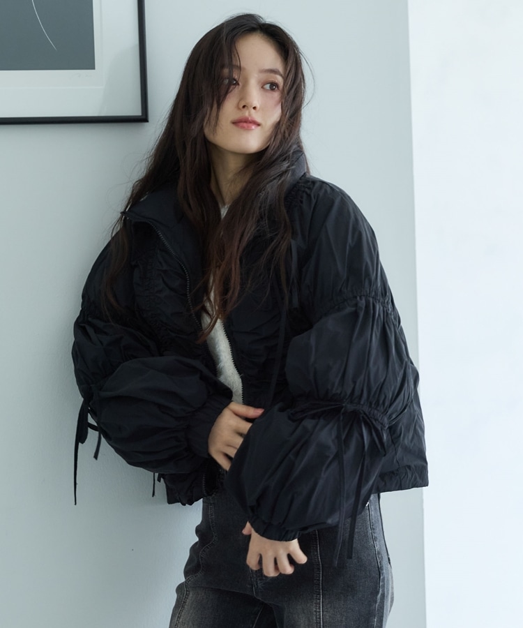 リボンシャーリング中綿ブルゾン(M BLACK): アウター｜PMbox P&M