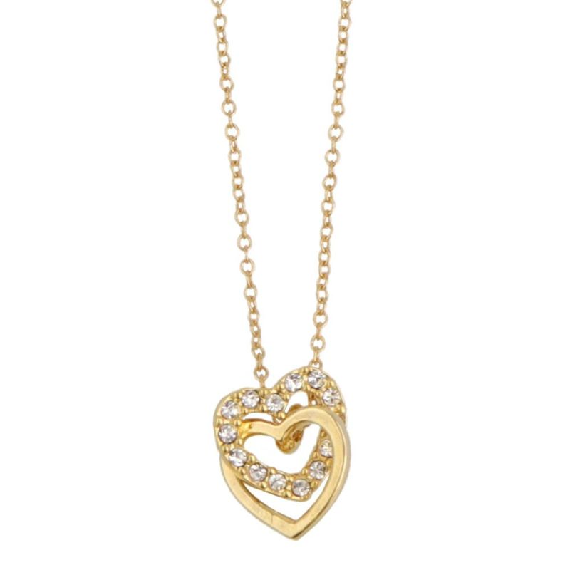 ネックレス ニッケルフリー ダブル ハート メタル ストーン プチ