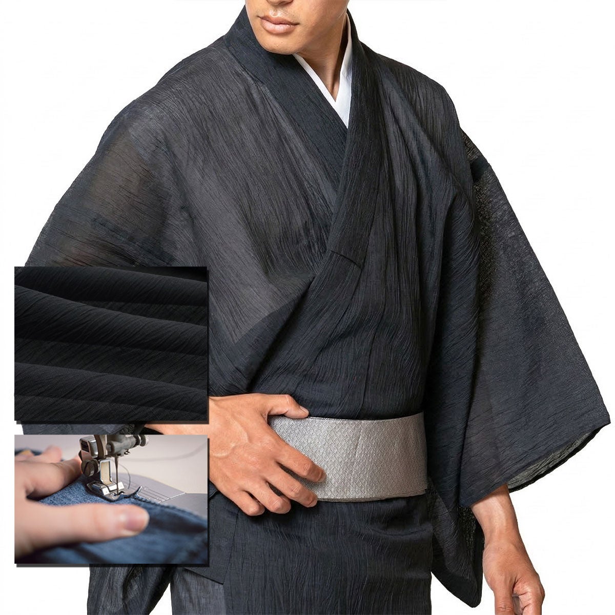 仕立てオーダー浴衣 夏着物 小千谷縮 本麻 黒 | 男着物の加藤商店《公式》