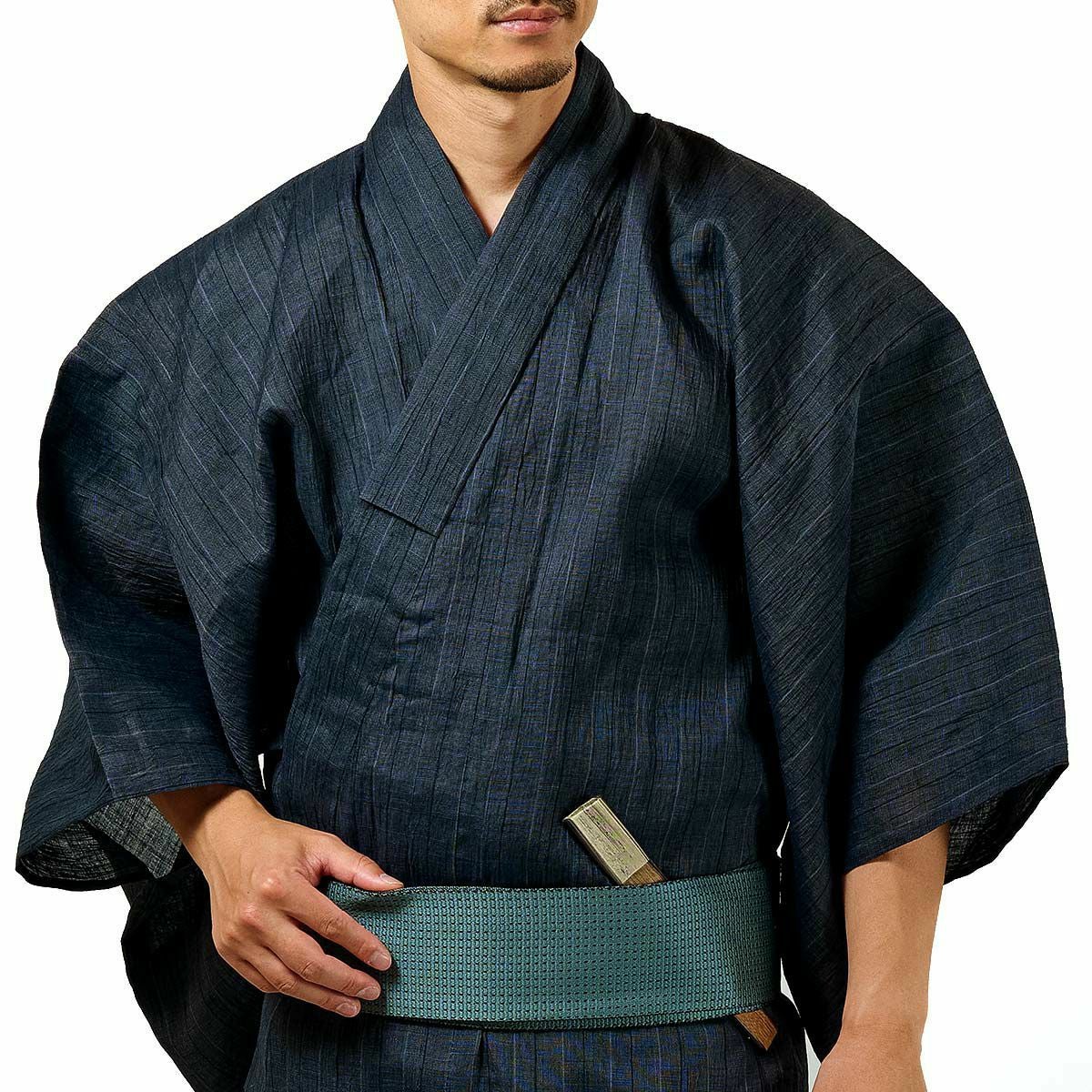 浴衣メンズ 夏着物 小千谷縮 本麻 濃紺 (7890) | 男着物の加藤商店《公式》