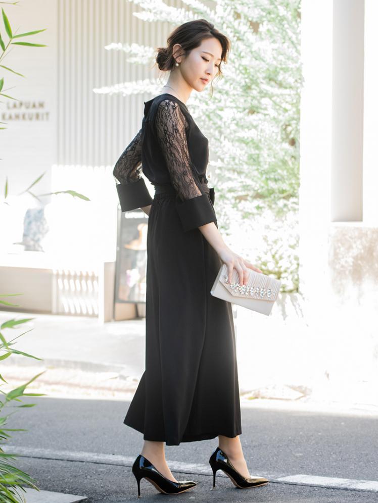 レーススリーブセットアップドレス(ブラック)SR3-316BL-L | OTONA DRESS