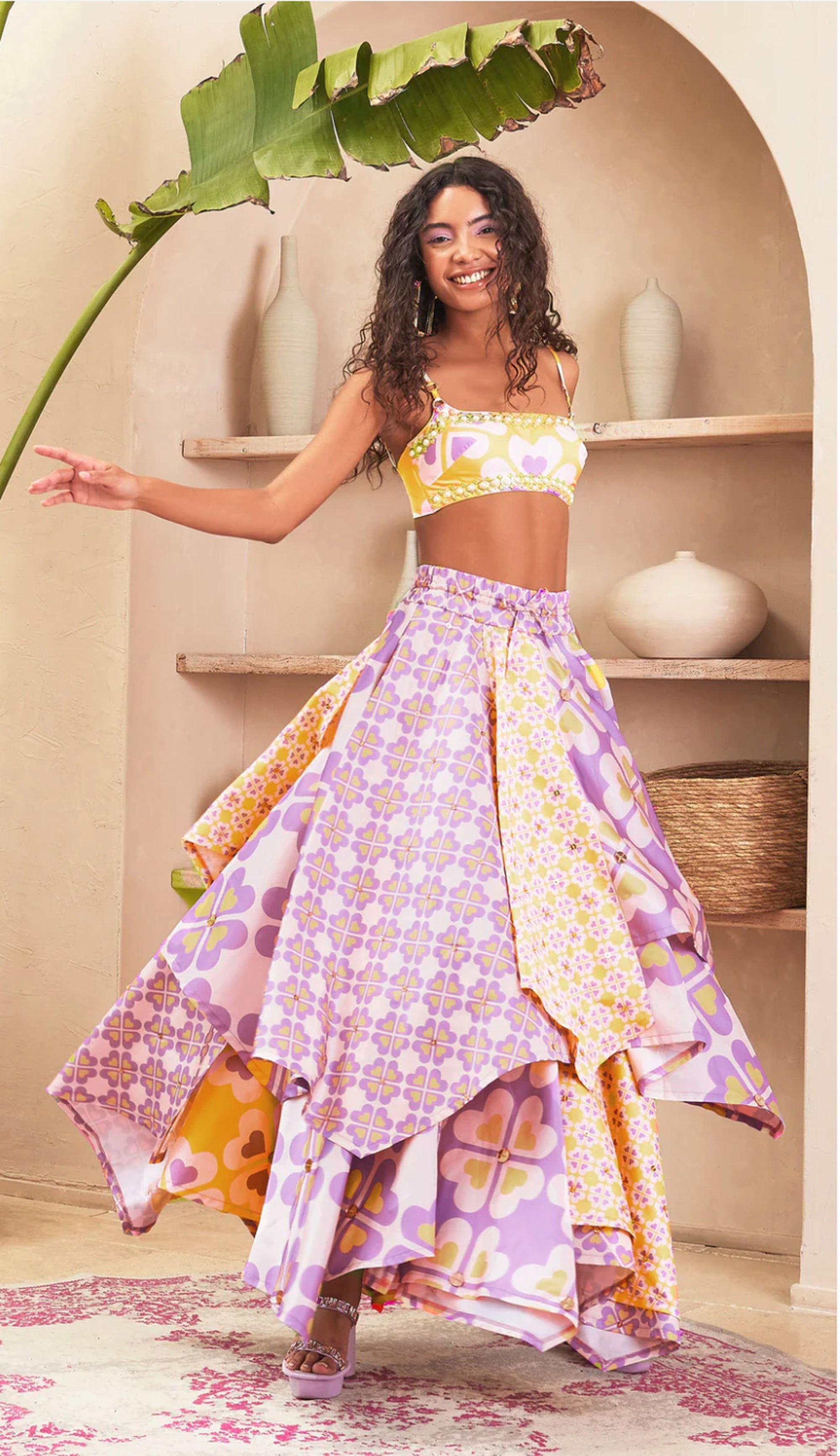 Euthalia Lilac Layered Skirt with Bustier – Panache by Sharmeen