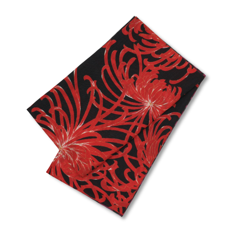 un deux 半幅帯 麻100%黒 赤 つばき刺繍 新品 un deux 半幅帯 麻100%黒