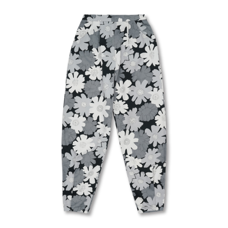 花柄 友禅パンツ ＜秋桜/白黒＞ | 京友禅アロハシャツ【Pagong】公式