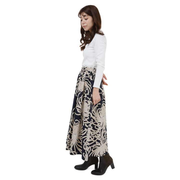 花柄 ギャザースカート ＜乱菊/濃紺＞ | 京友禅アロハシャツ【Pagong