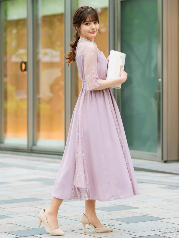 ビスチェ風スタンドネックドレス(ピンク)CR1-395PI-S | パーティドレス