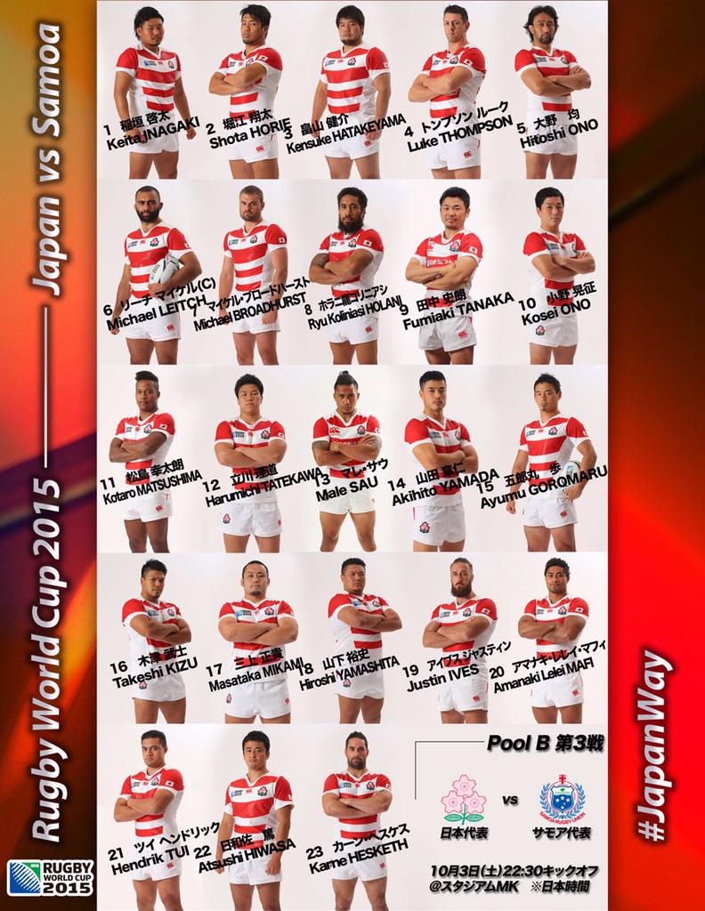 日本代表】 10月3日（土）にスタジアムMKで行われる「ラグビーワールド