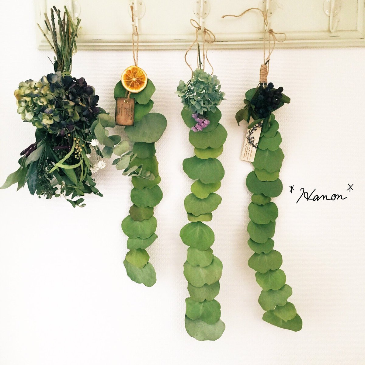 ユーカリポポラスの葉っぱで作ったガーランド。 3種類のアレンジで、1