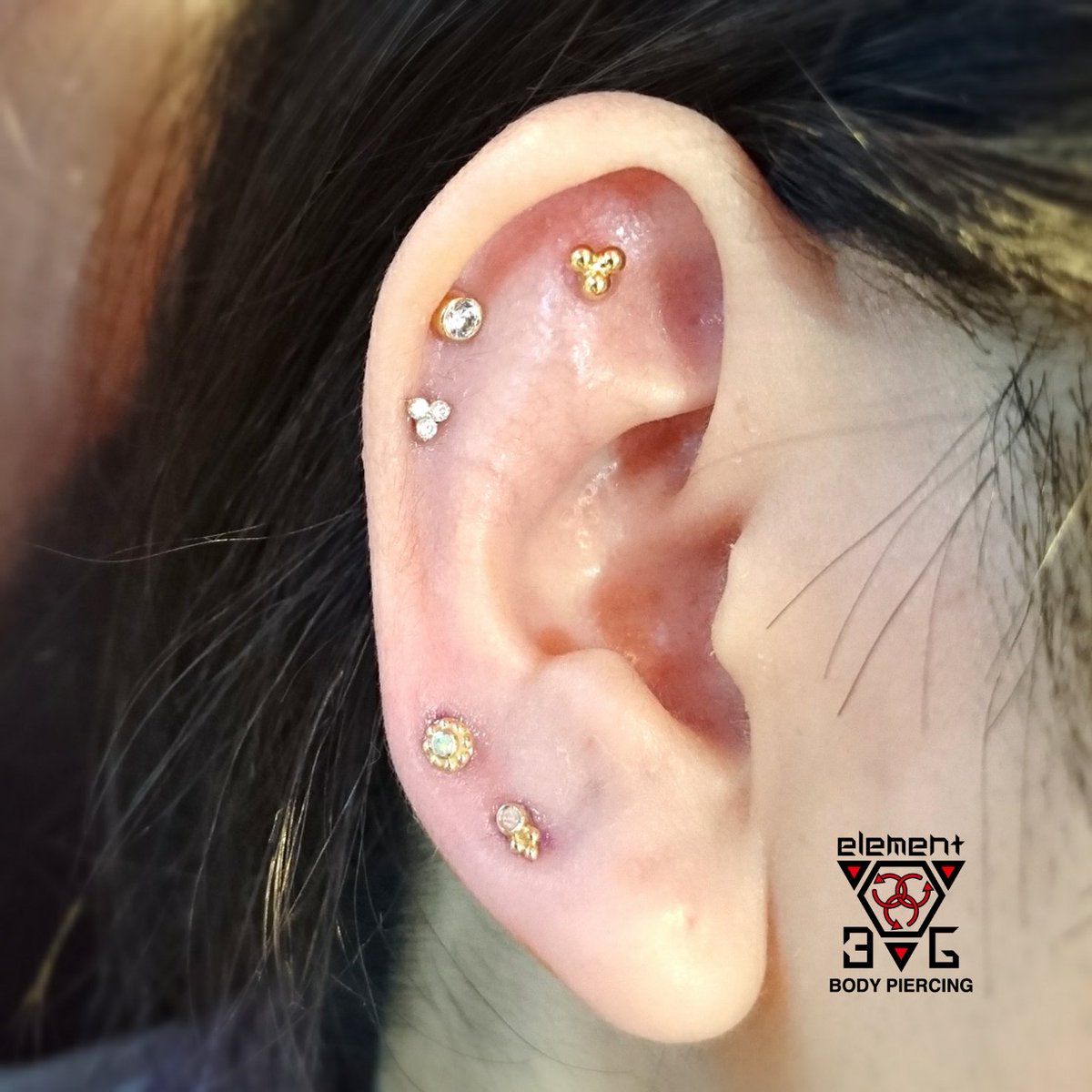 アウターコンク、ヘリックス×2、イヤーロブ×2 【ANATOMETAL】 all 18K