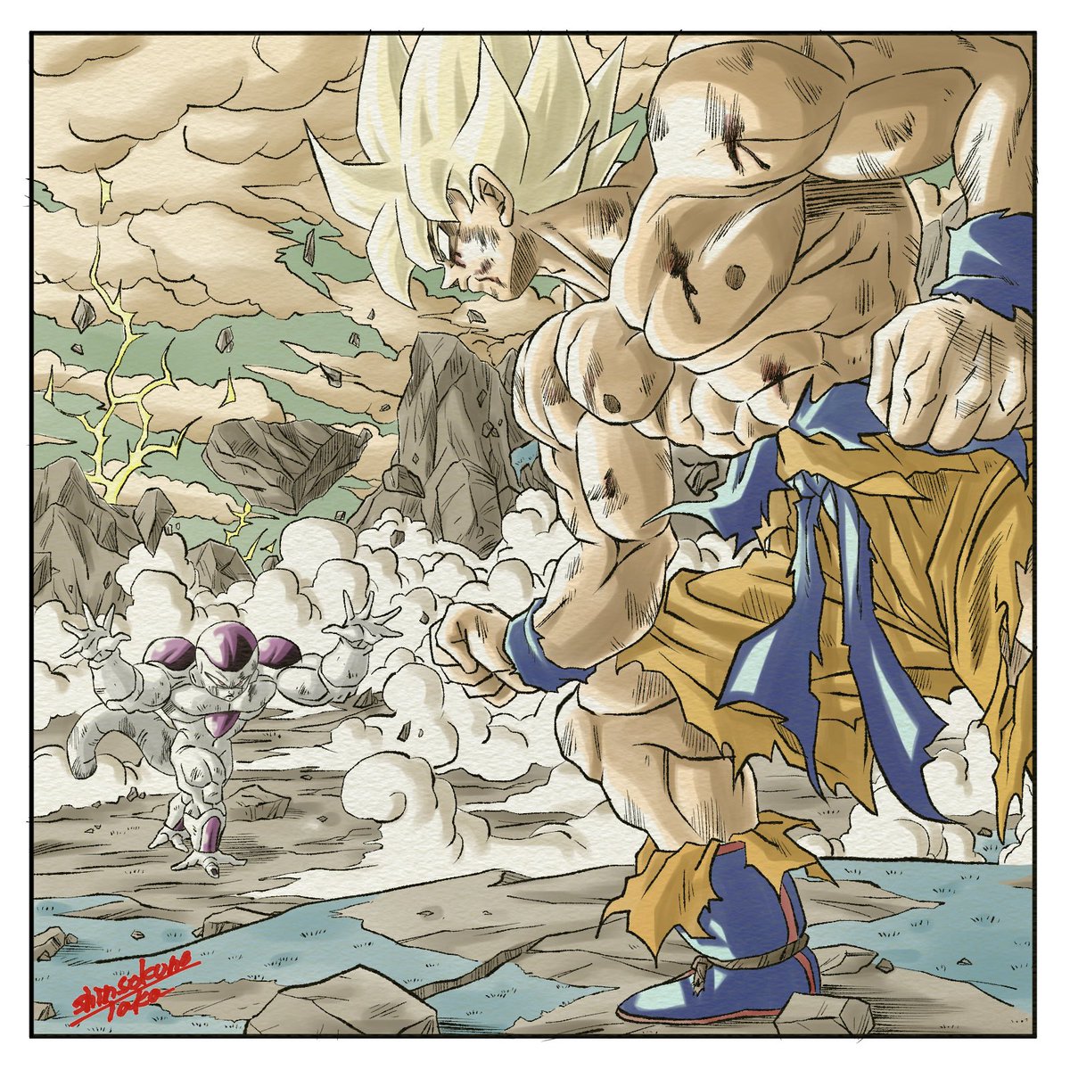 悟空vsフリーザ 彩色バージョン😊 ※途中経過はコメント欄