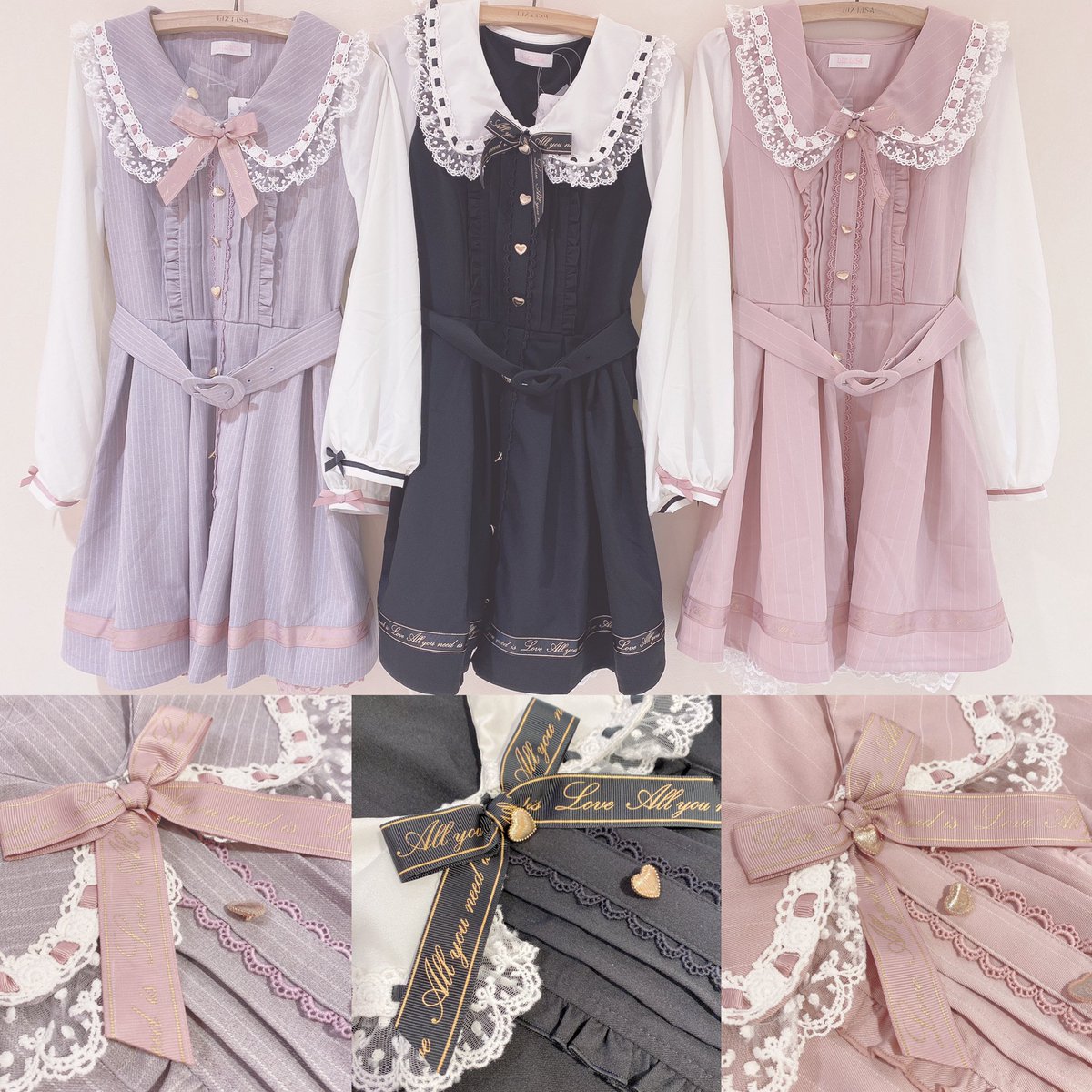 ふんわり✨LIZLISA ローズ柄 ストライプワンピース フリル お花ボタン