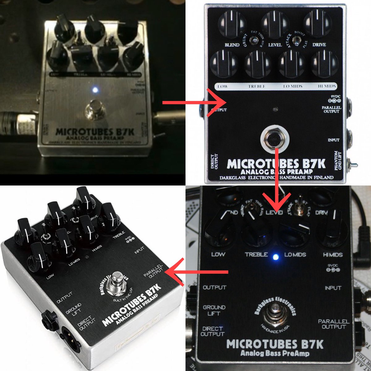 Darkglass B7Kの歴史 左上○未塗装筐体ライン入り HANDMADE IN FINLAND