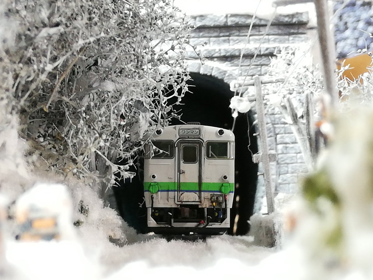 ケースジオラマで雪景色です。冬の雰囲気が出ています