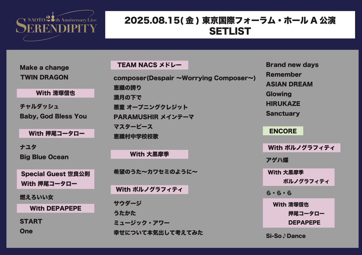 NAOTO 20th Anniversary Live「SERENDIPITY」 東京公演・神戸公演の
