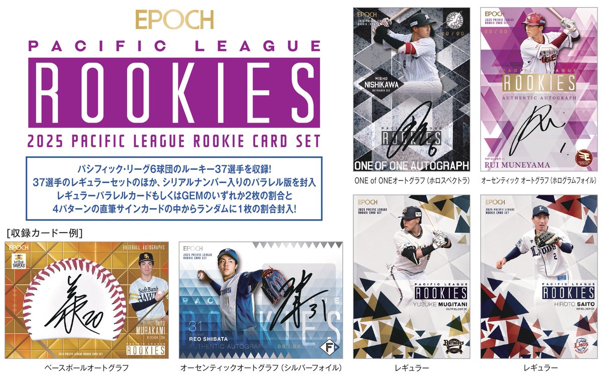 パシフィック・リーグ6球団のルーキー37選手が収録されたカードセット