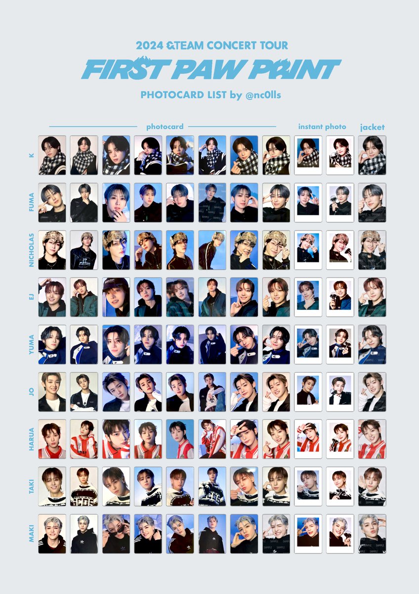 &TEAM FIRST PAW PRINT photocard list template K FUMA NICHOLAS EJ