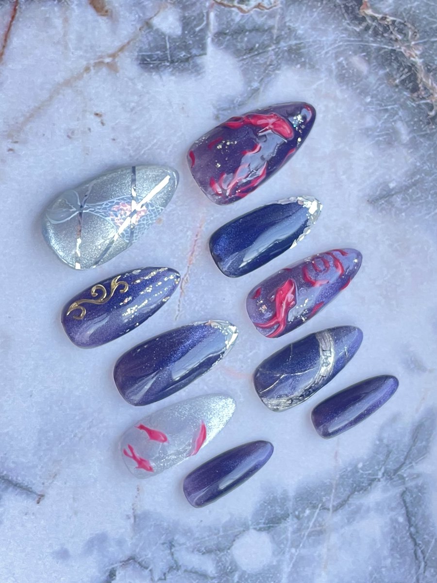 恋と深空 概念ネイルチップ ホムラ 思念 〝炎色の暗流〟 お客様より