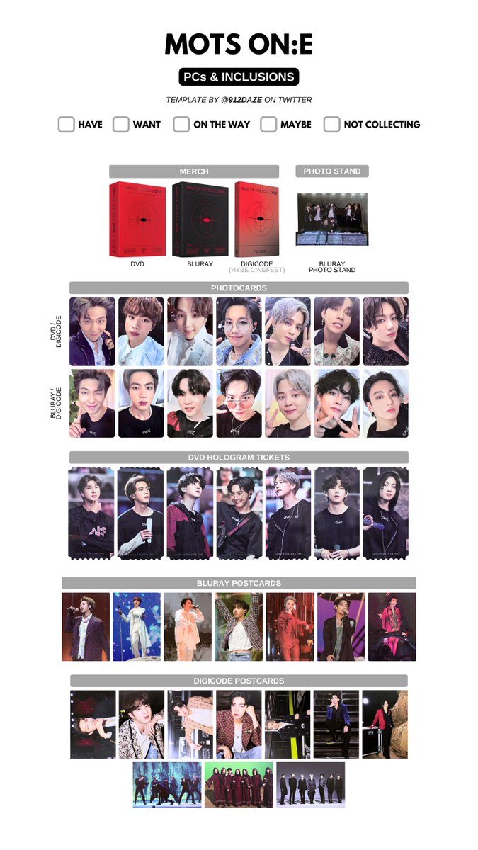 BTS MAP OF THE SOUL TOUR MERCHANDISE MD PC PHOTOCARDS WISHLIST WL